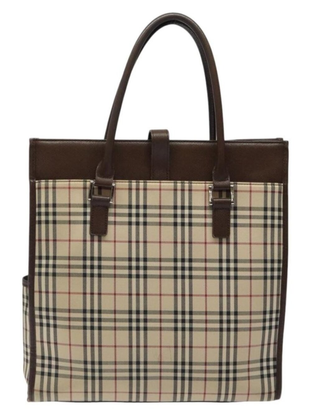 BURBERRY Nova Check Hand Bag Canvas Beige Auth 117364 - Picture 3 of 16